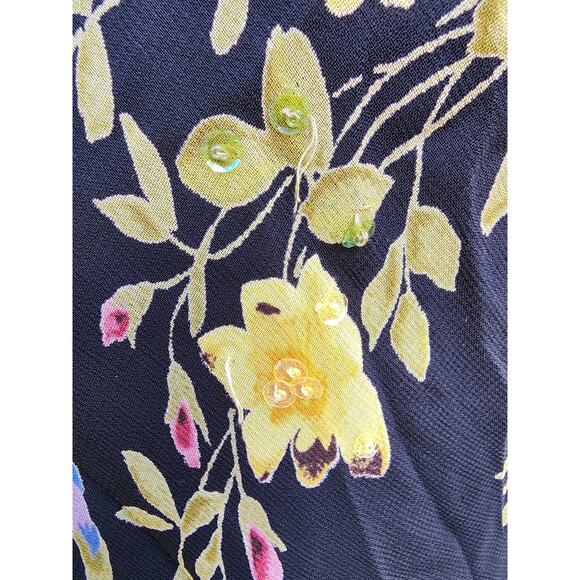 Vtg Black Floral Colorful Beaded Long Maxi Formal Whimsi Goth Mesh Dress Sz M - Picture 8 of 9